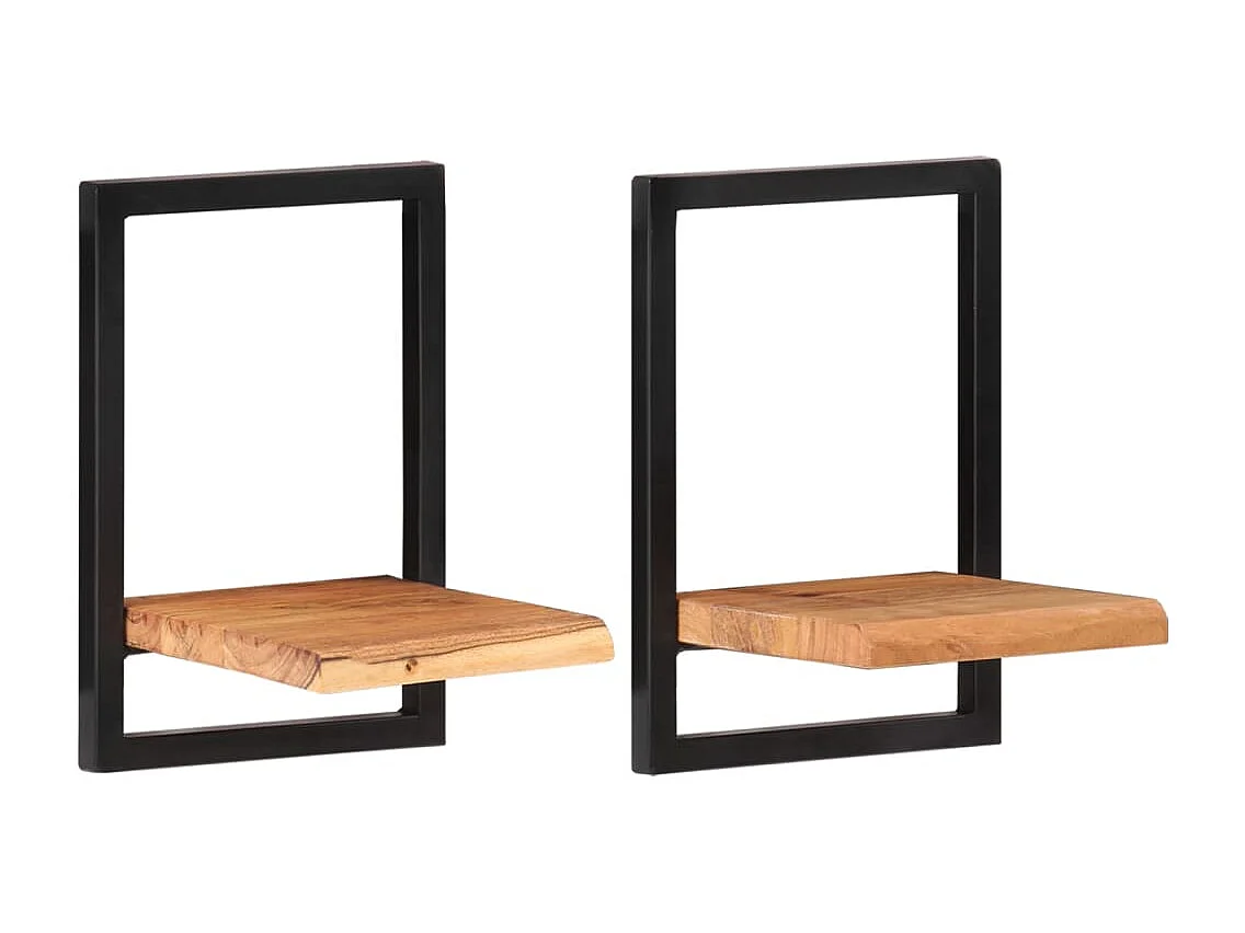 Wandschappen 2 st 25x25x35 cm massief acaciahout en staal