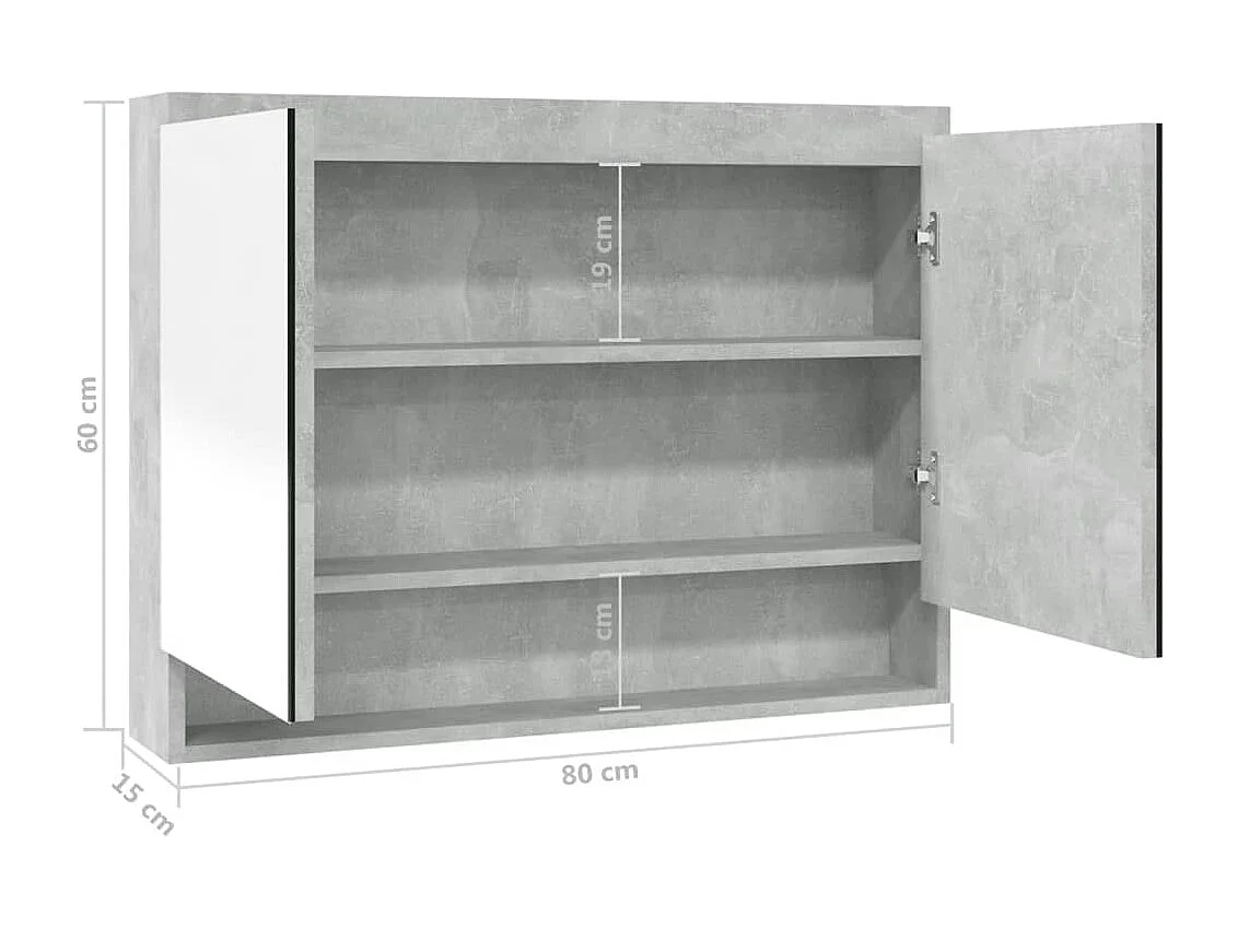 Armario de baño con espejo MDF gris hormigón 80x15x60 cm