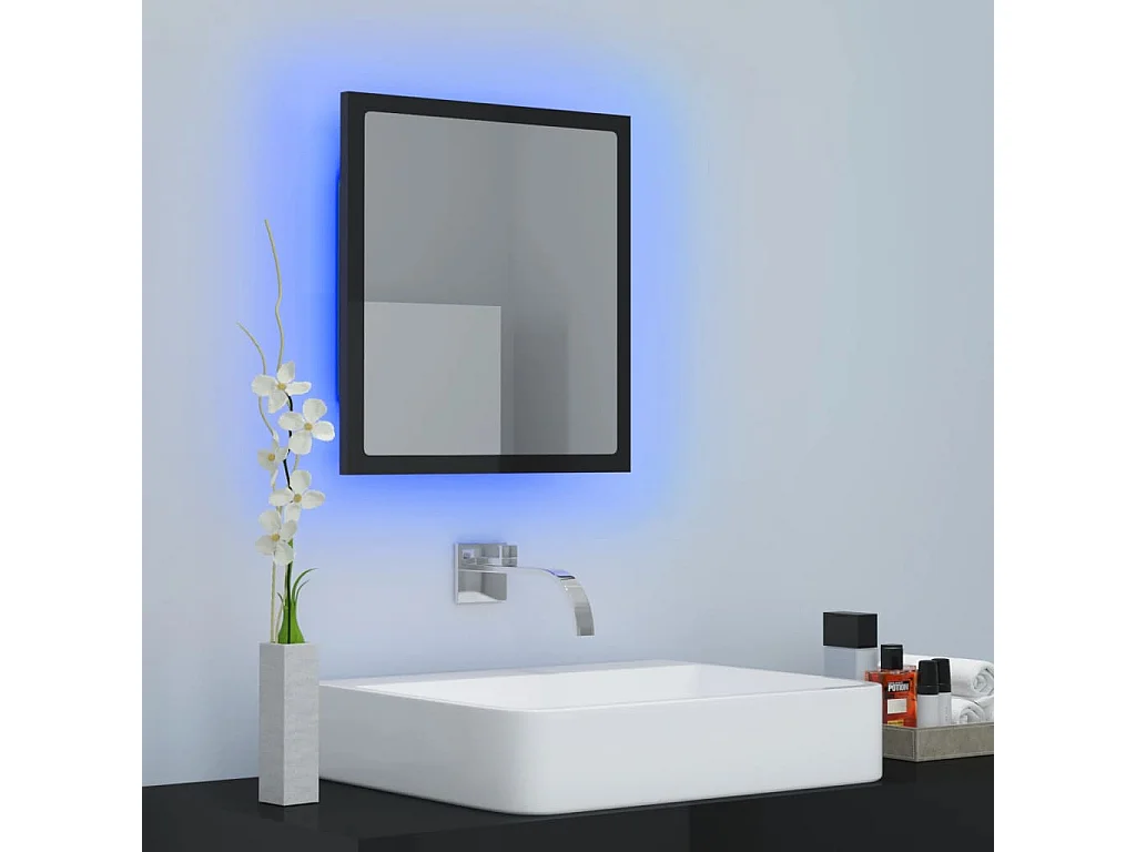 Miroir LED de salle de bain Noir brillant 40x8,5x37cm Acrylique