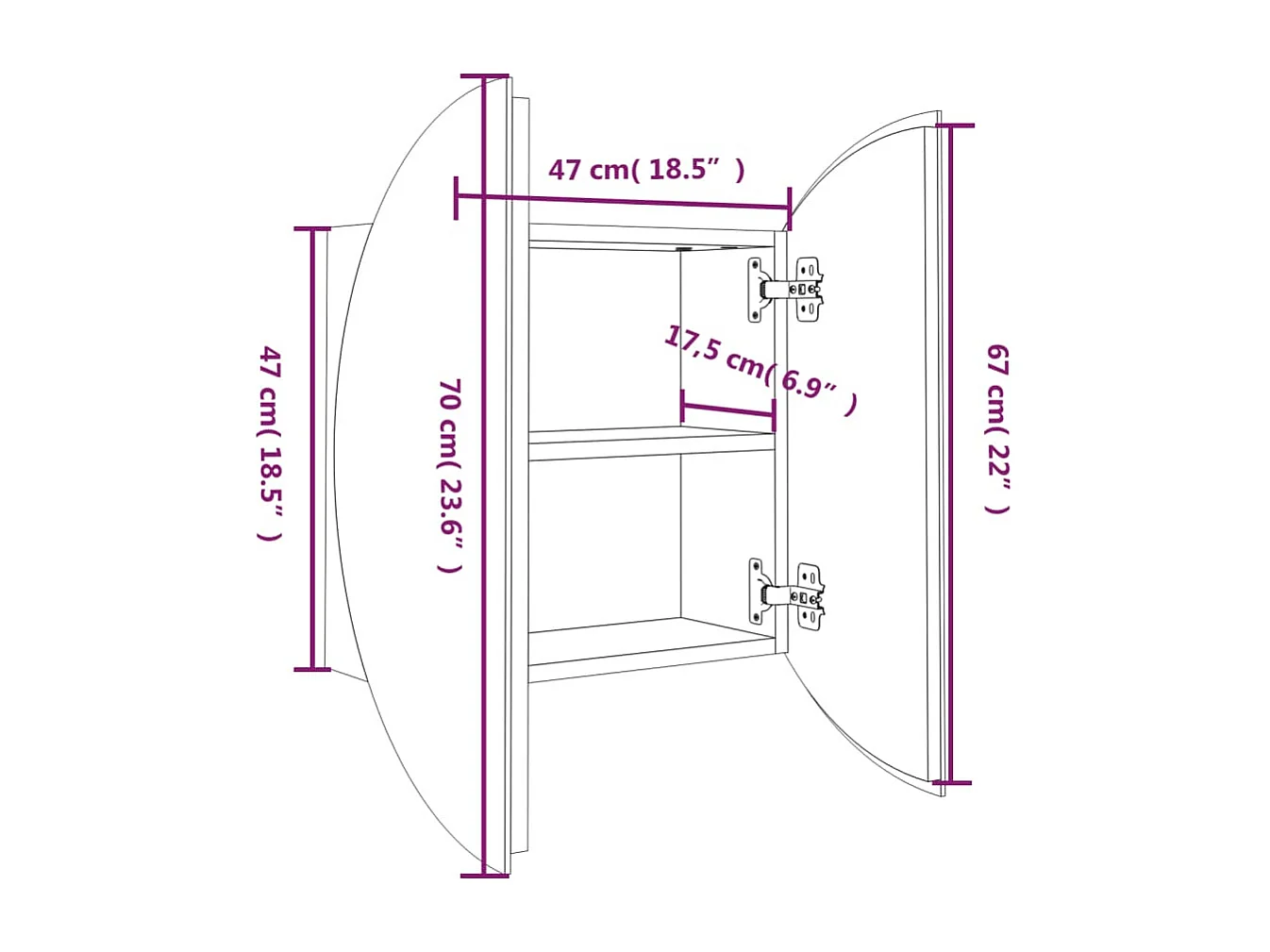 Armoire de salle de bain miroir rond et LED Gris 47x47x17,5 cm