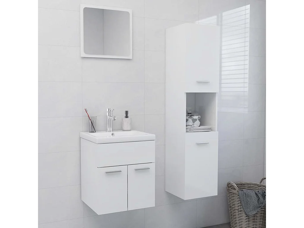 Ensemble de meubles de salle de bain Blanc brillant Aggloméré