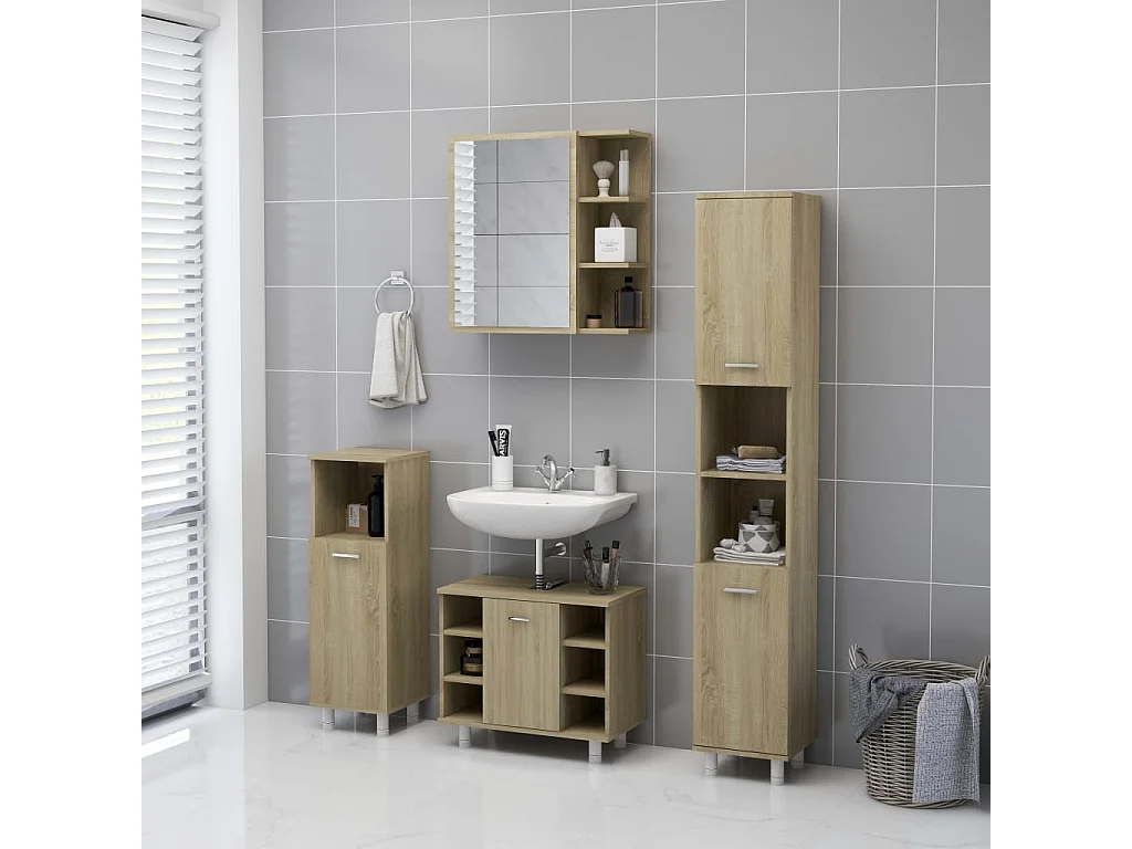 Mobile Bagno con Specchio Rovere Sonoma 62,5x20,5x64Multistrato