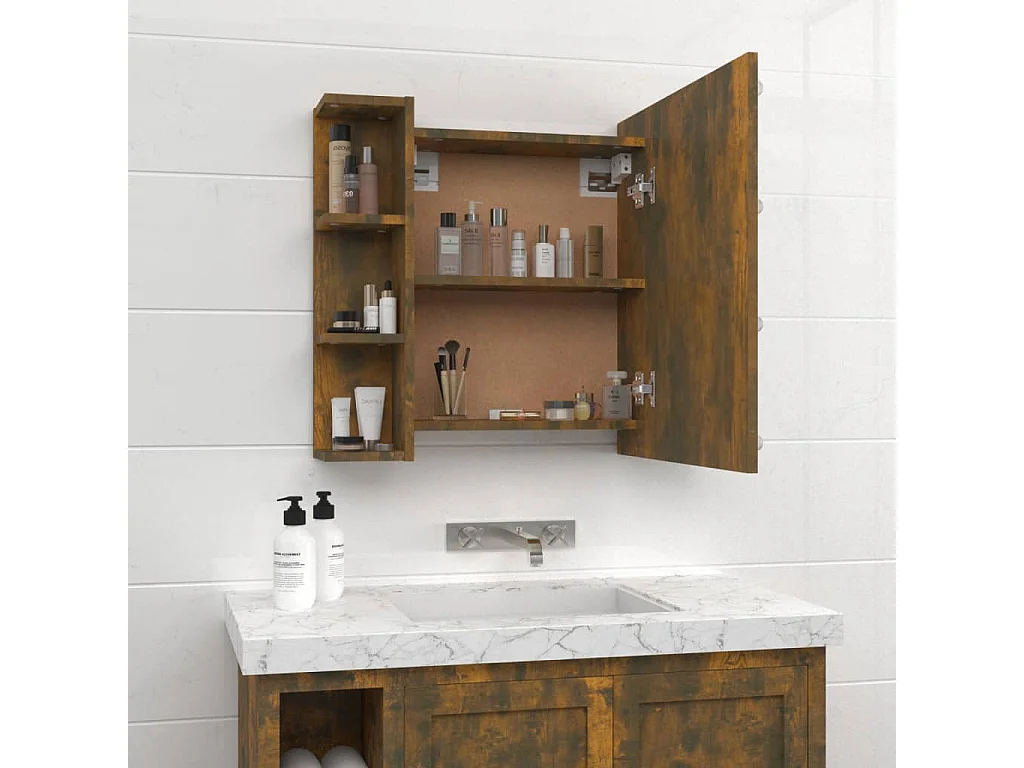 Mobile a Specchio con LED Rovere Fumo 70x16,5x60 cm