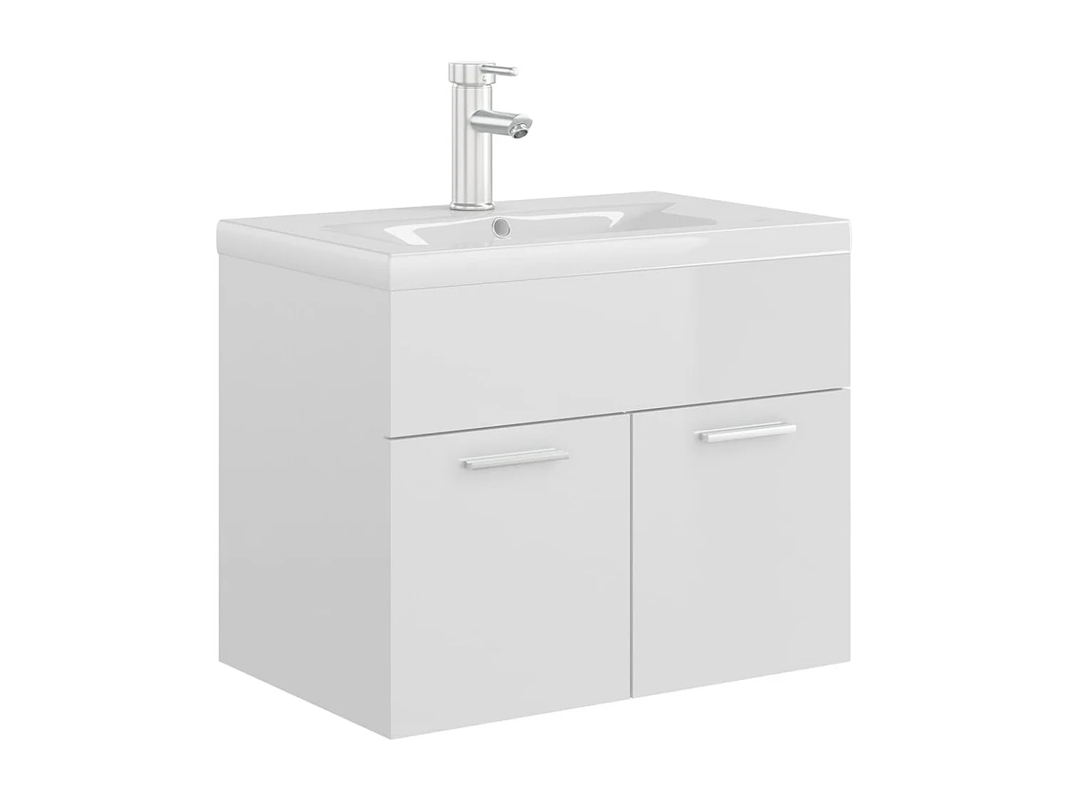 Armoire d'évier avec lavabo intégré Blanc brillant Aggloméré