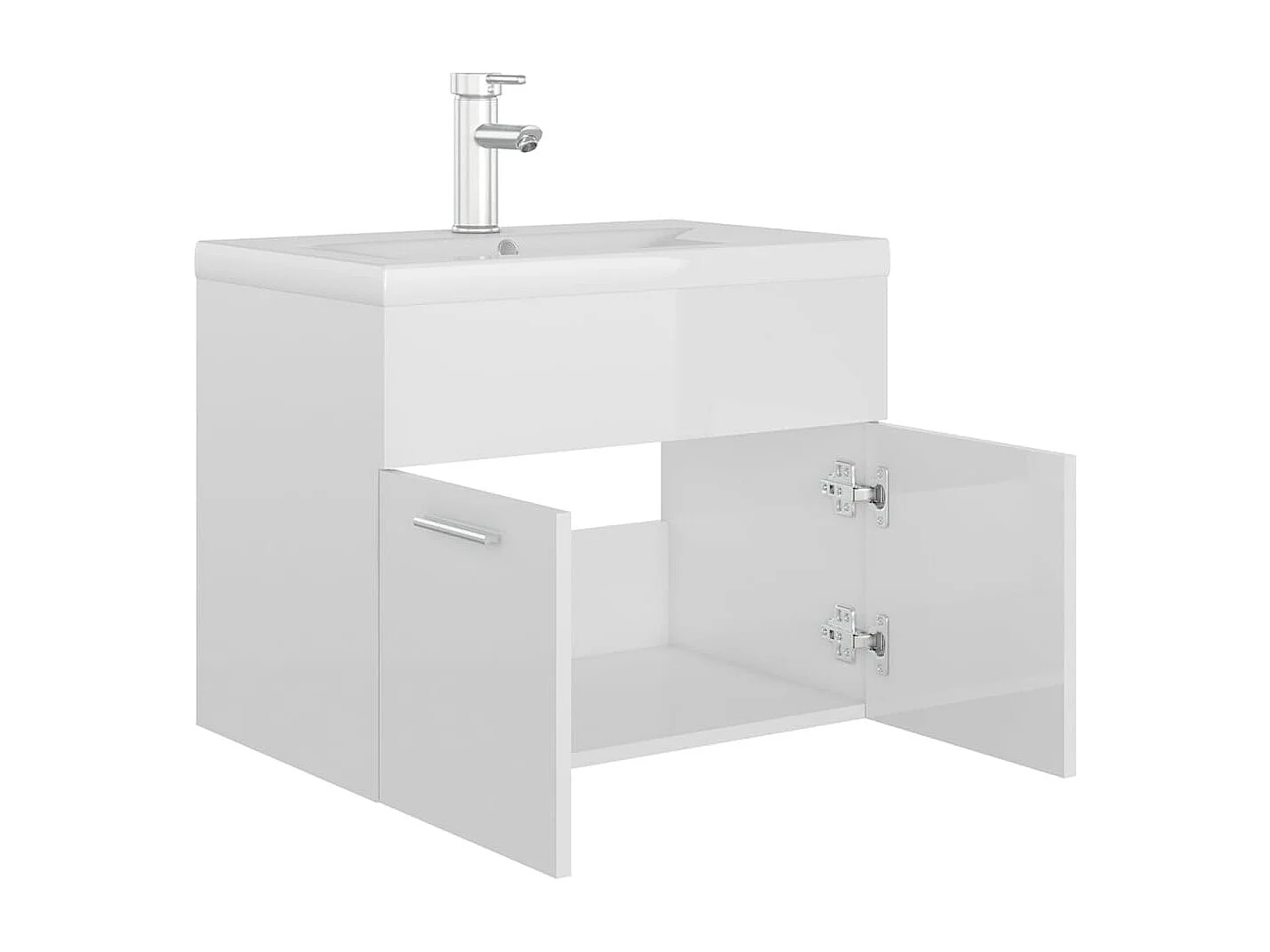 Armoire d'évier avec lavabo intégré Blanc brillant Aggloméré