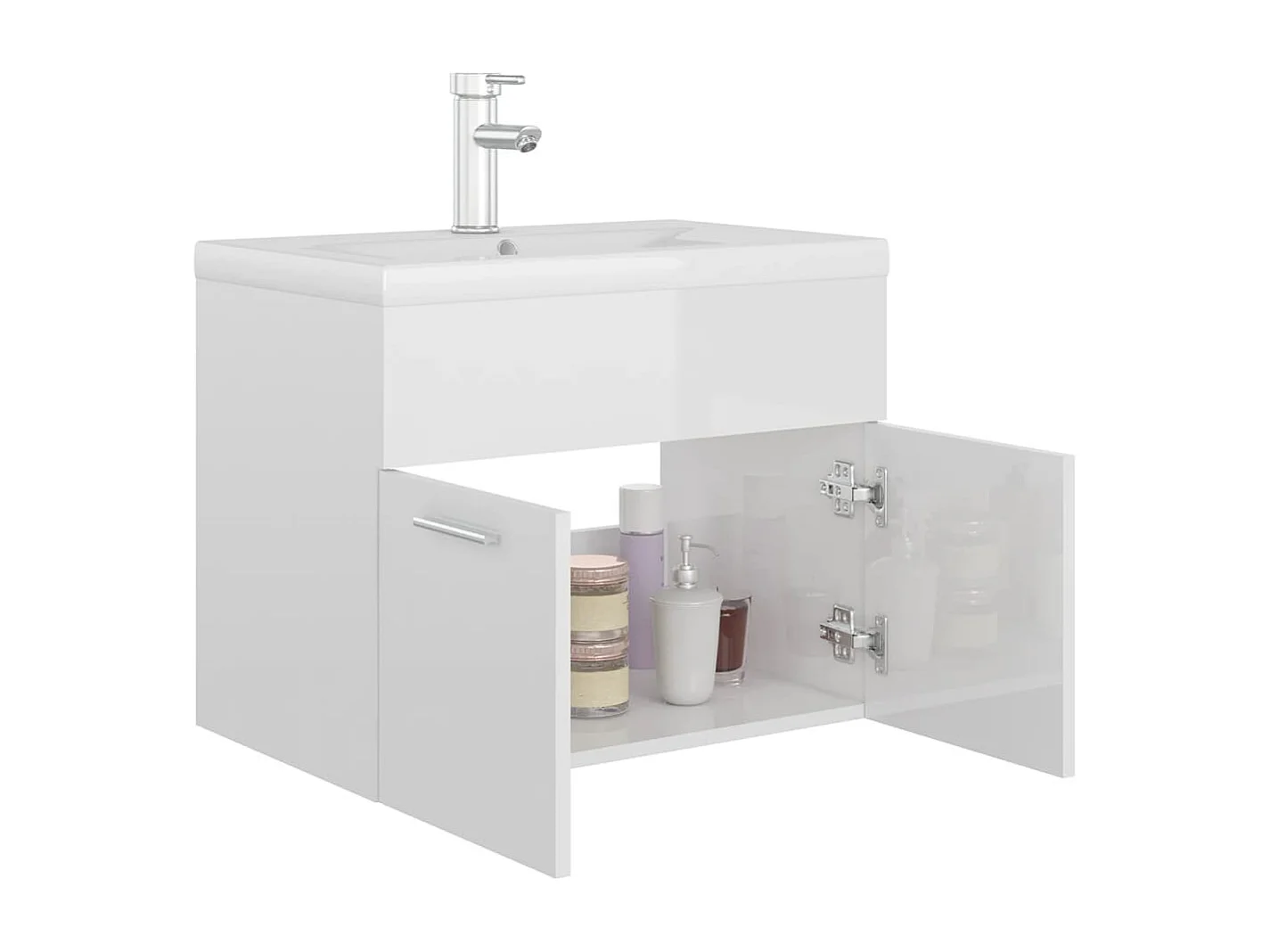 Armoire d'évier avec lavabo intégré Blanc brillant Aggloméré