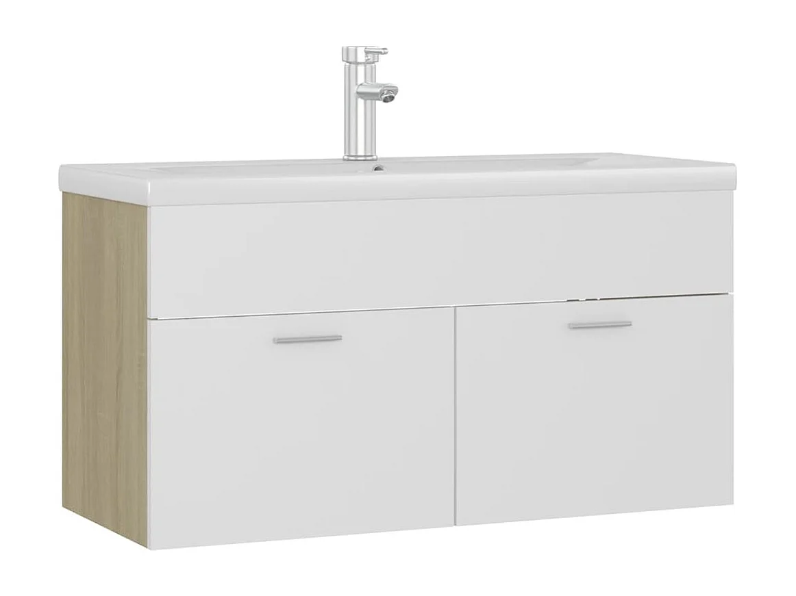 Mobile Lavabo Integrato Bianco Rovere Sonoma Legno Multistrato