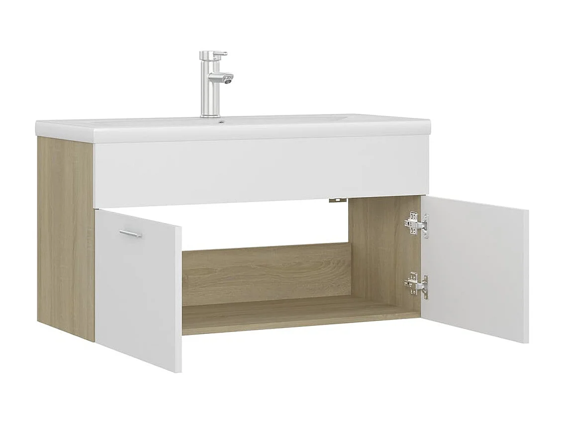 Mobile Lavabo Integrato Bianco Rovere Sonoma Legno Multistrato