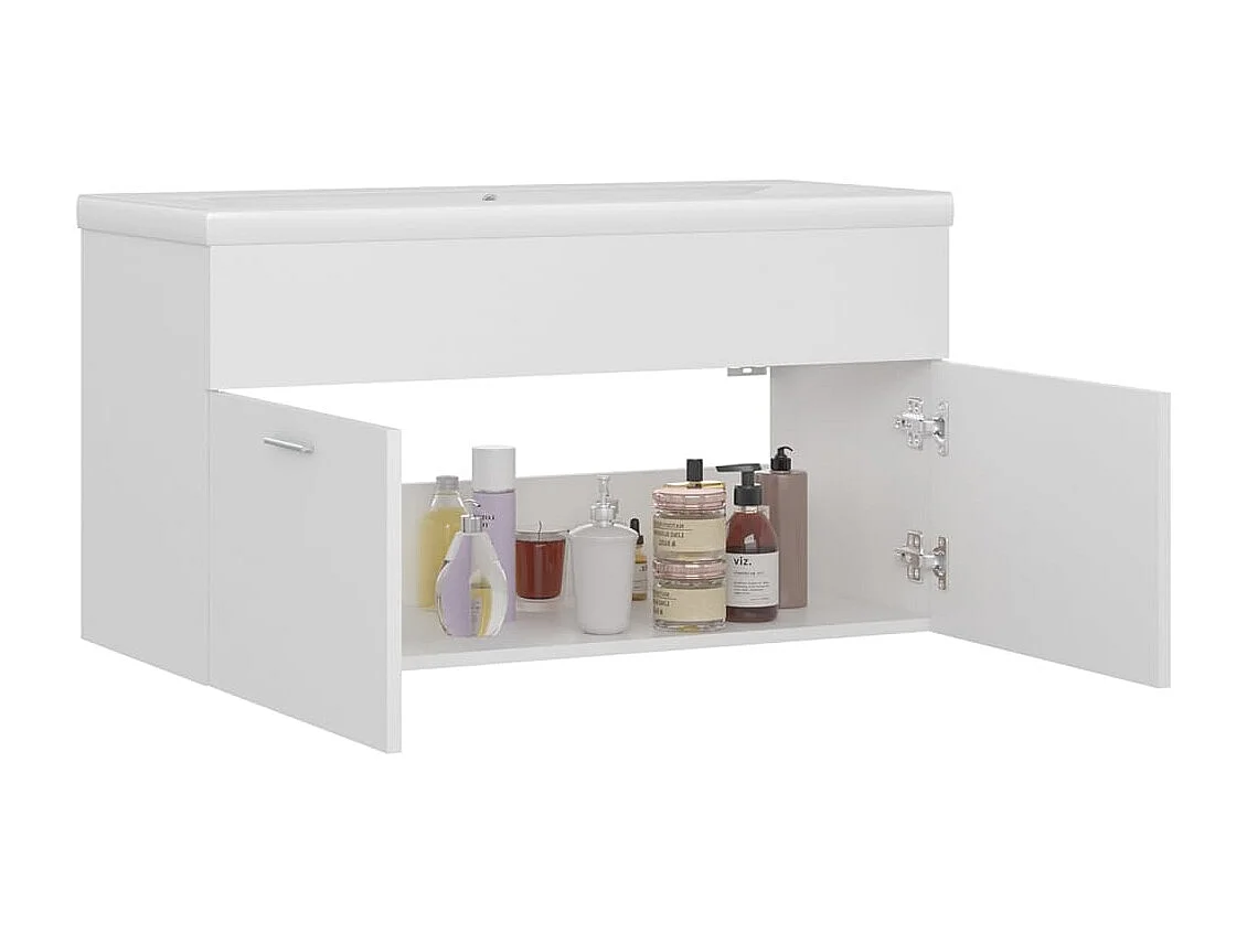 Armoire d'évier avec lavabo intégré Blanc Bois d'ingénierie