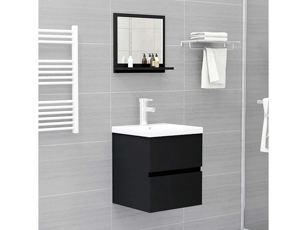 Specchio da Bagno Nero 40x10,5x37 cm in Legno Multistrato