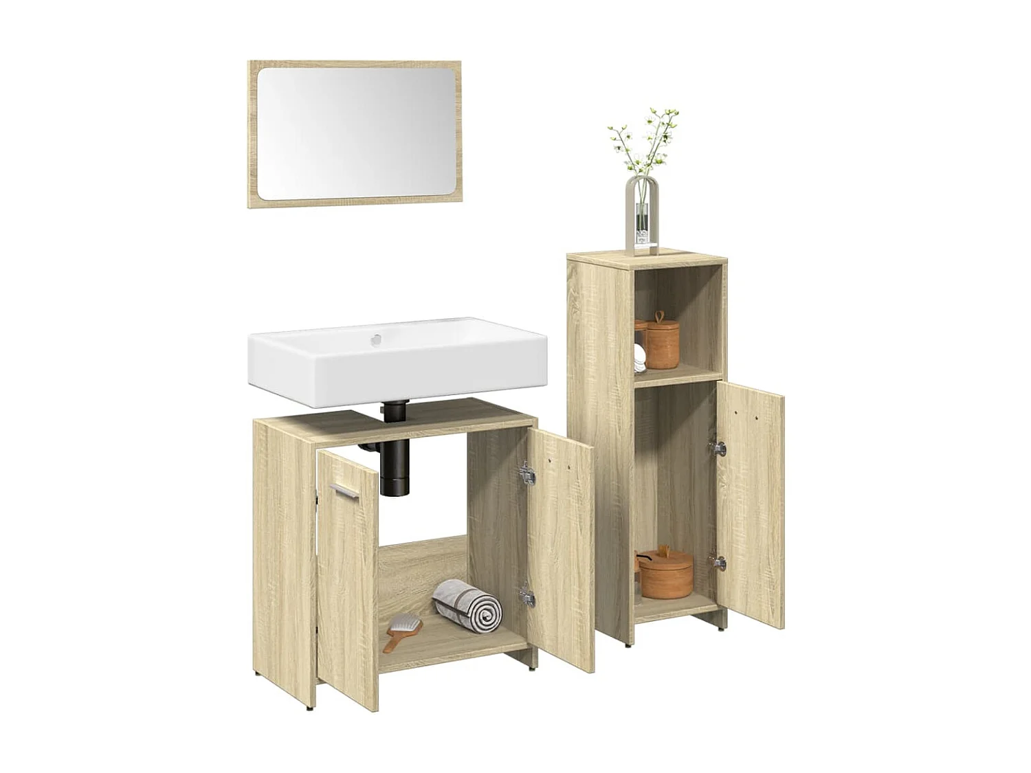 Conjunto de toucador de banheiro de 3 peças Sonoma Oak