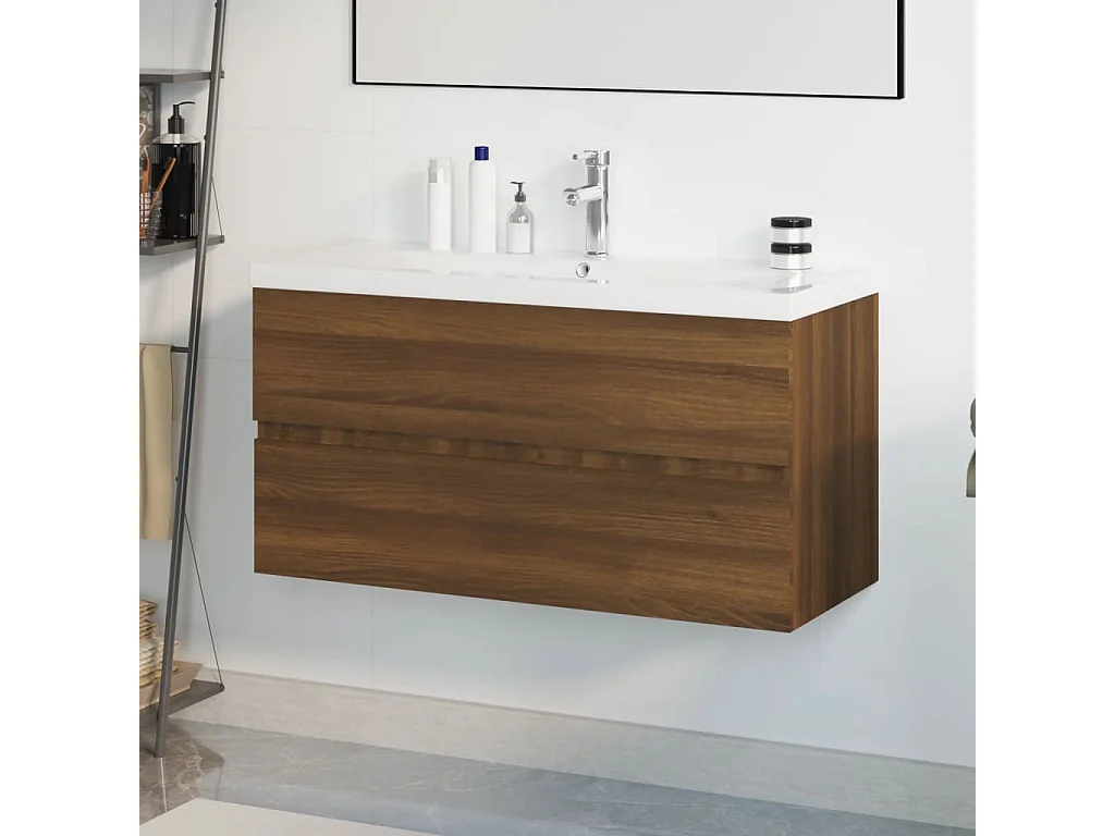 Armário lavatório +lavatório embutido madeira carvalho castanho