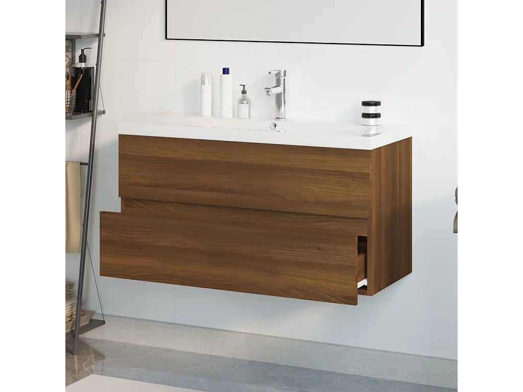 Armário lavatório +lavatório embutido madeira carvalho castanho