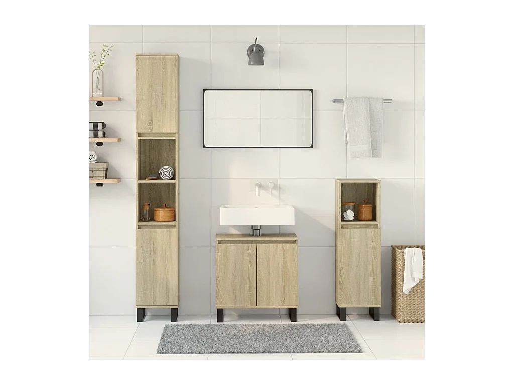 Ensemble de meubles de salle de bain 3 pcs chêne sonoma