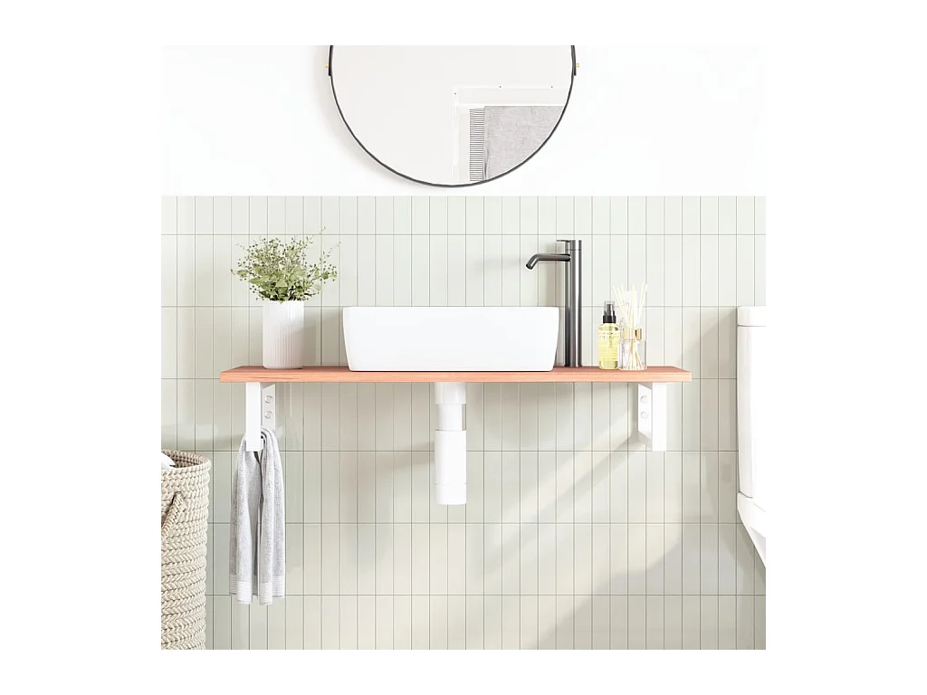 Ripiano a Parete per Lavabo in Acciaio e Massello di Rovere
