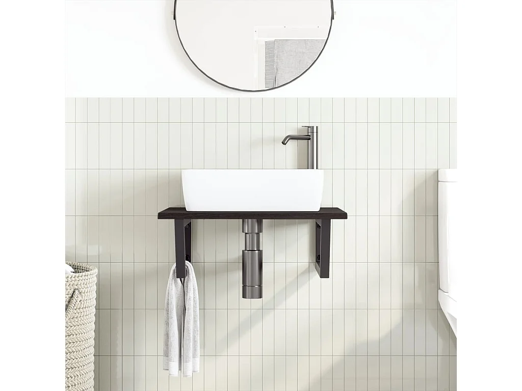 Étagère de vasque murale acier et bois de chêne massif