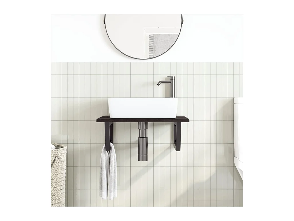 Badkamer wandschap staal en massief eikenhout