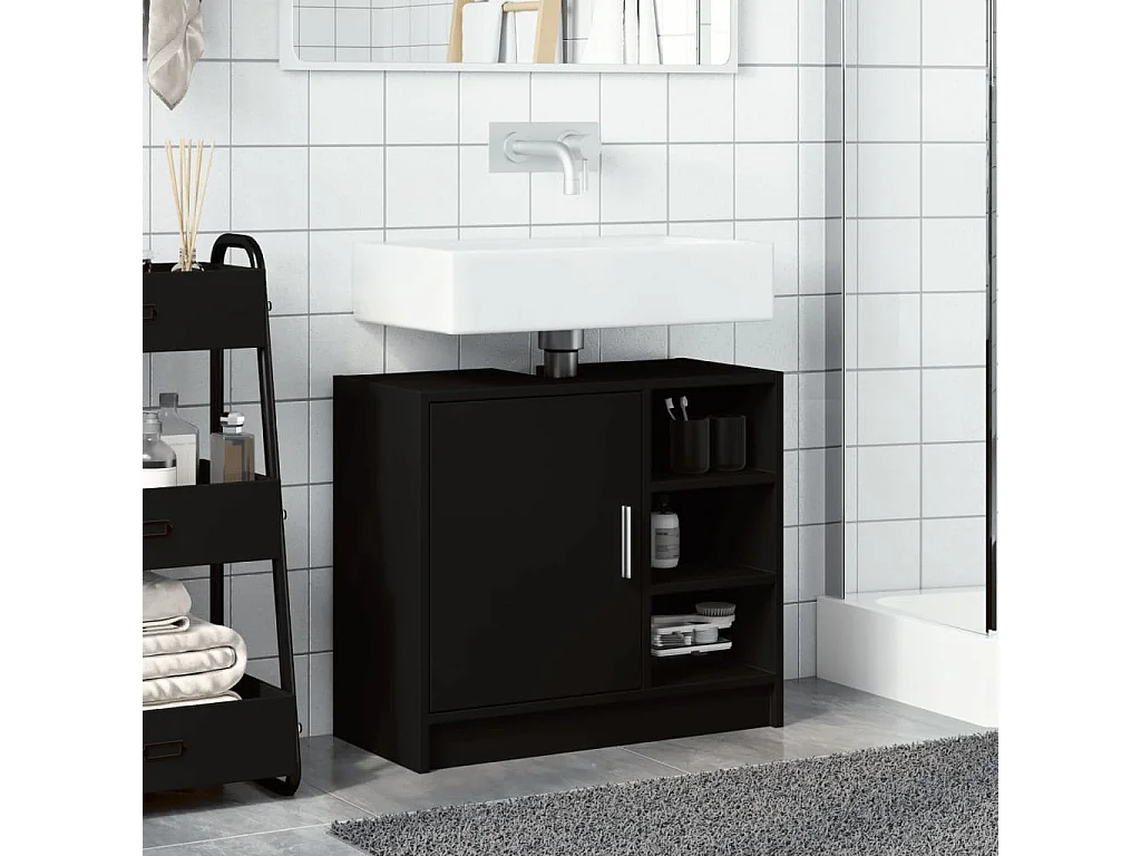 Mobile lavabo nero 63x29x55 cm in derivati del legno