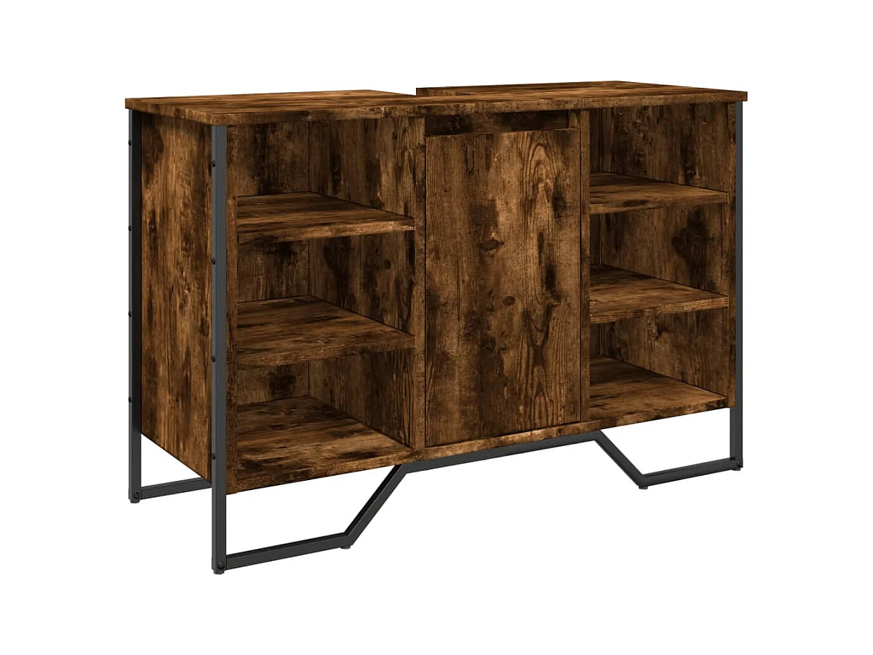 Armoire lavabo de salle de bain chêne fumé 91x35x60 cm