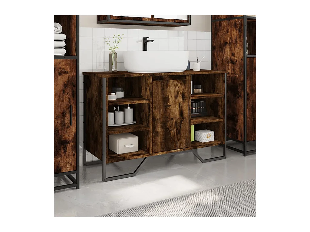 Armoire lavabo de salle de bain chêne fumé 91x35x60 cm