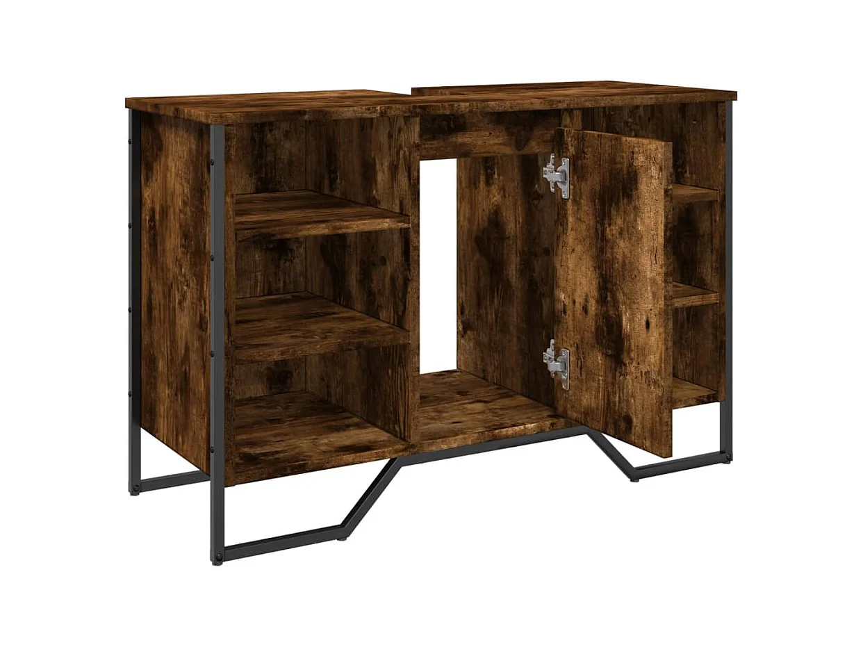 Armoire lavabo de salle de bain chêne fumé 91x35x60 cm