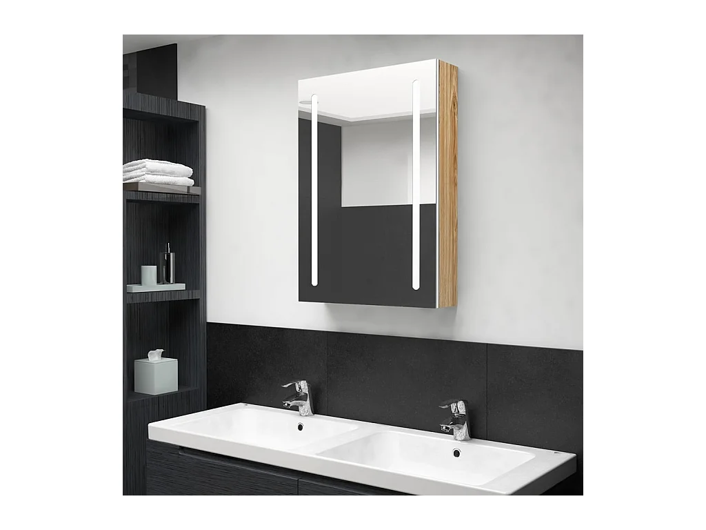 Armoire de salle de bain à miroir LED blanc et chêne 50x13x70cm