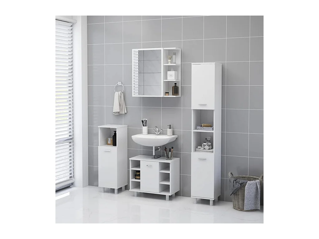 Armoire à miroir de salle de bain Blanc Bois d’ingénierie