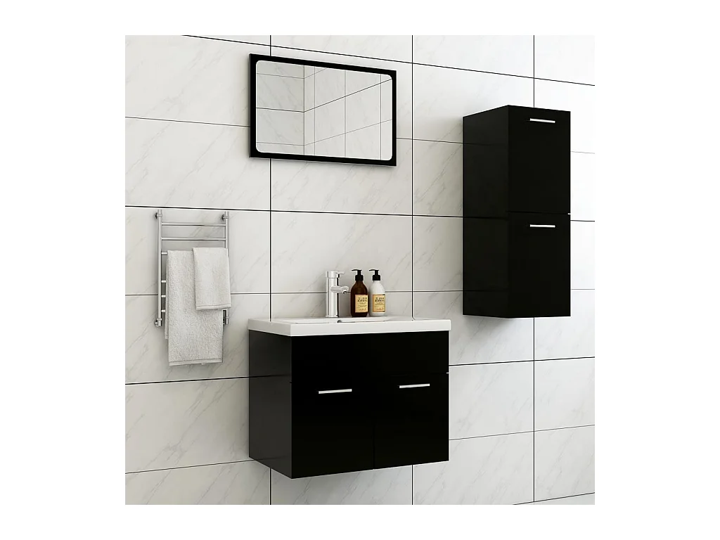 Ensemble de meubles de salle de bain Noir Bois d'ingénierie