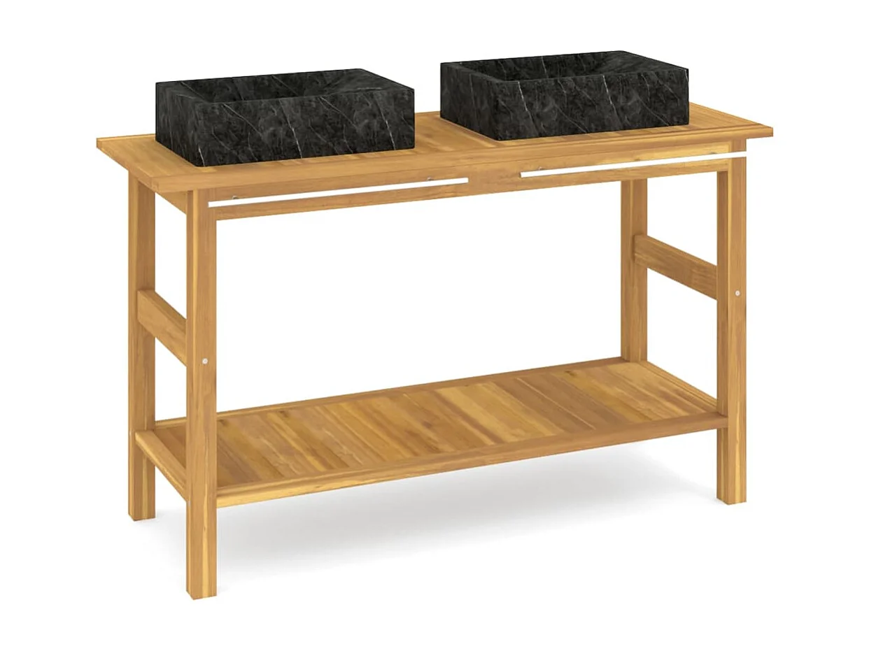 Armário casa de banho teca maciça c/ lavatórios mármore preto