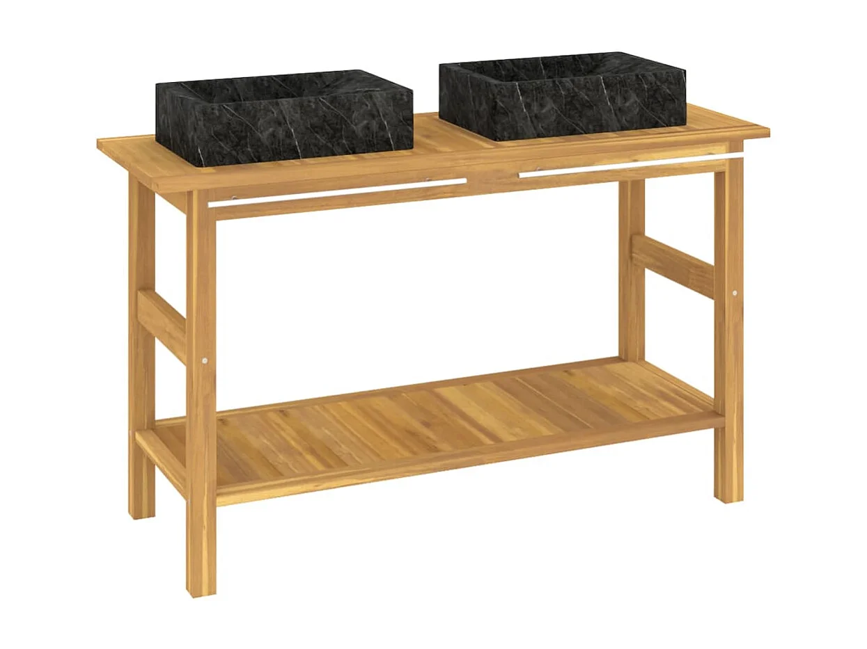 Armário casa de banho teca maciça c/ lavatórios mármore preto