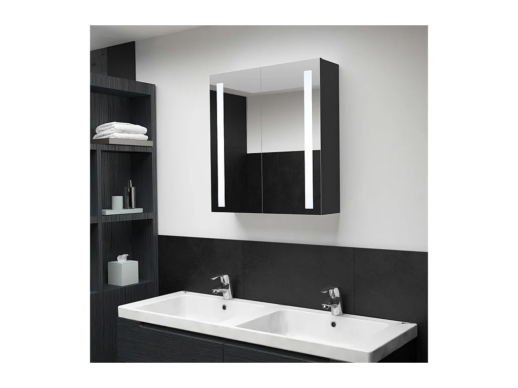 Armadietto Bagno con Specchio e LED 60x14x62 cm