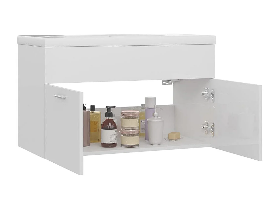 Armário lavatório + lavatório embutido derivados madeira