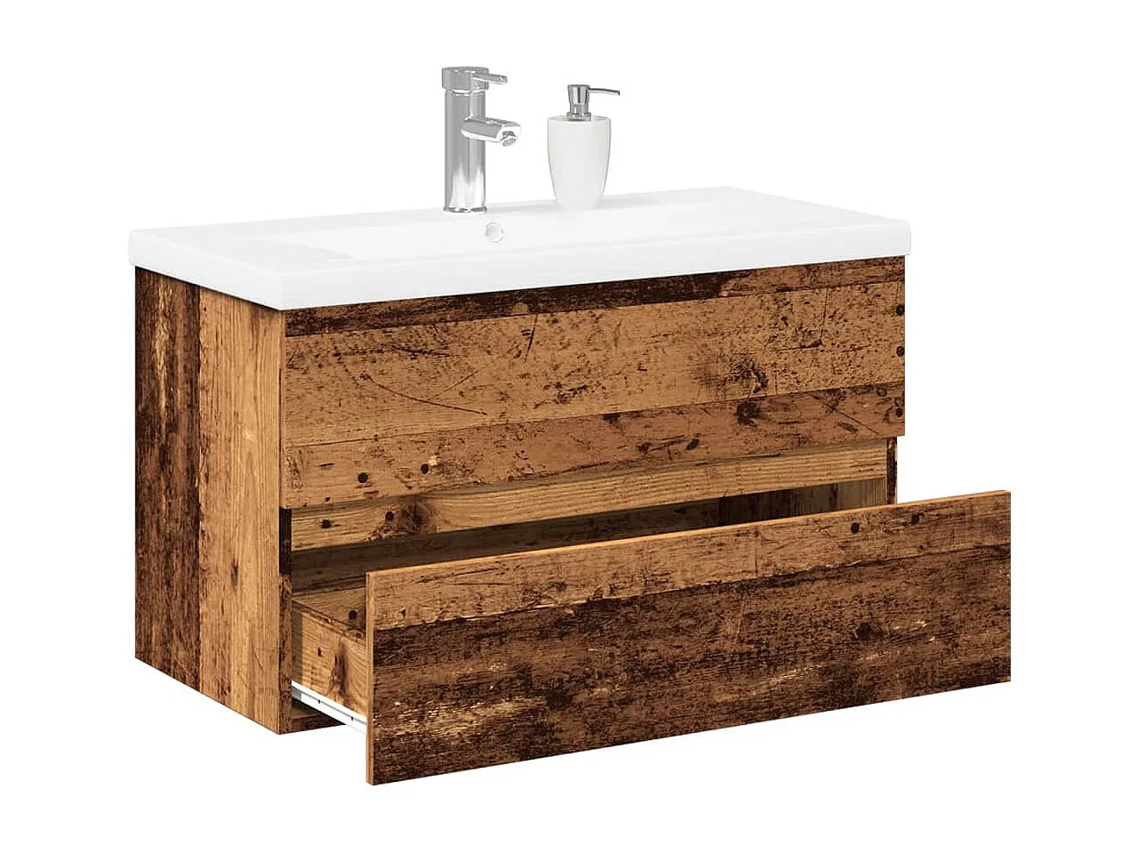 Meuble avec vasque intégrée vieux bois 81x39,5x49 cm