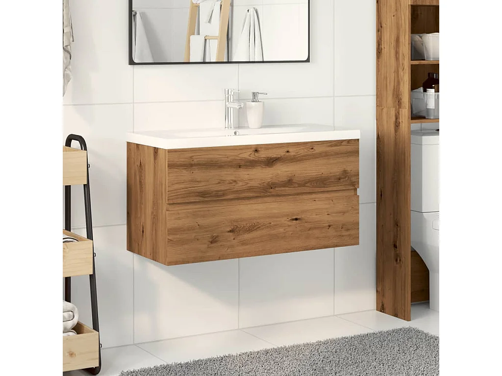 Mobile Bagno Lavabo Integrato Rovere Artigianale 91x39,5x49 cm