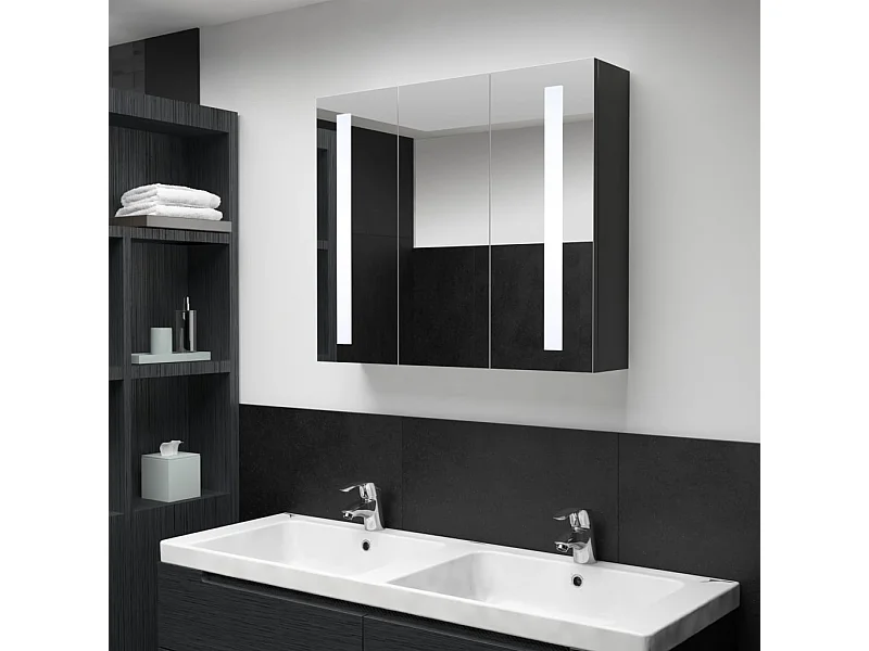 Armoire de salle de bain à miroir LED 89x14x62 cm