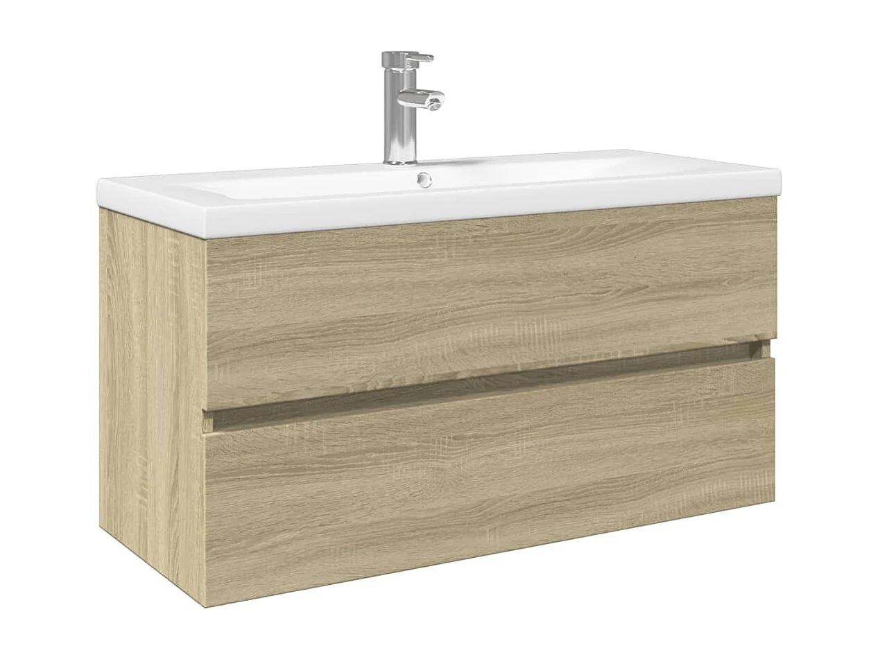 Juego de muebles de baño de madera de ingeniería y cerámica de 2 piezas