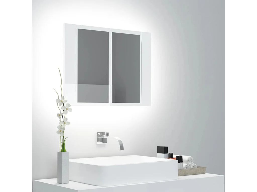 Armoire à miroir de bain à LED Blanc brillant Acrylique