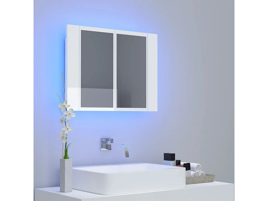 Armoire à miroir de bain à LED Blanc brillant Acrylique