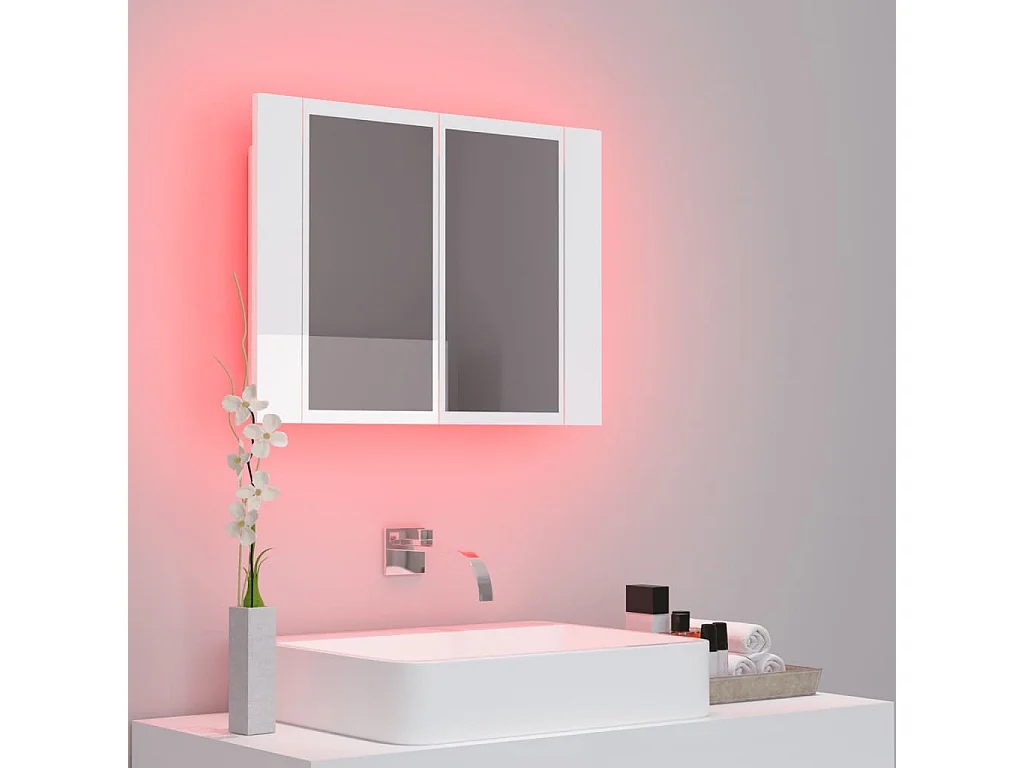 Armoire à miroir de bain à LED Blanc brillant Acrylique