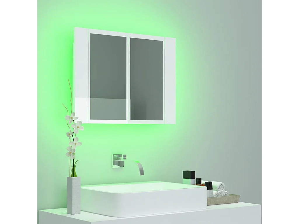 Armoire à miroir de bain à LED Blanc brillant Acrylique