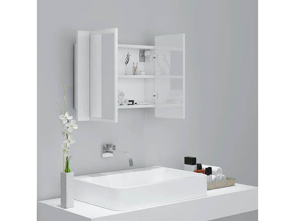 Armoire à miroir de bain à LED Blanc brillant Acrylique
