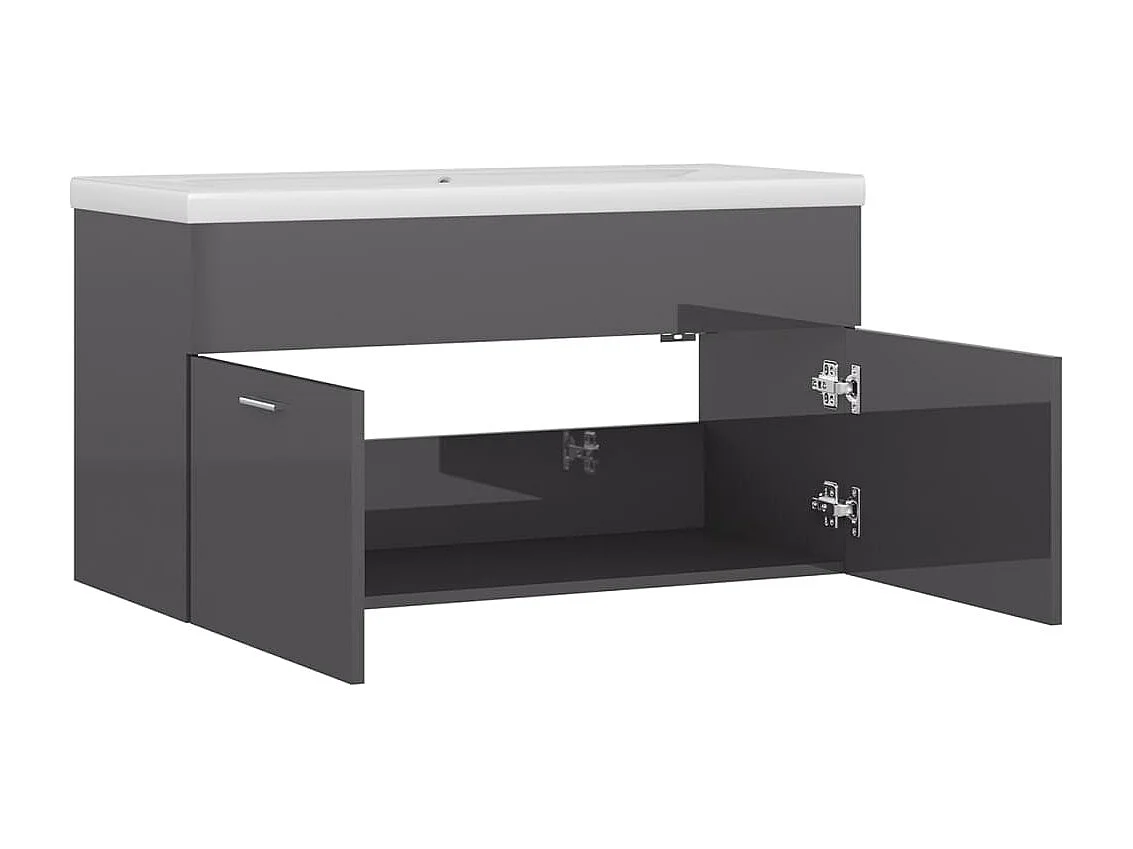 Armoire d'évier et lavabo intégré Gris brillant Bois ingénierie