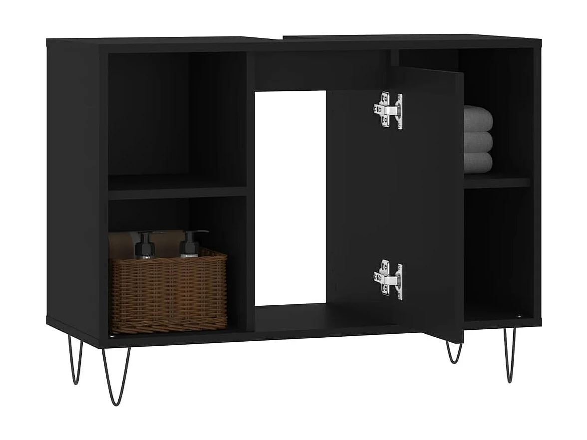 Armoire de salle de bain noir 80x33x60 cm bois d'ingénierie