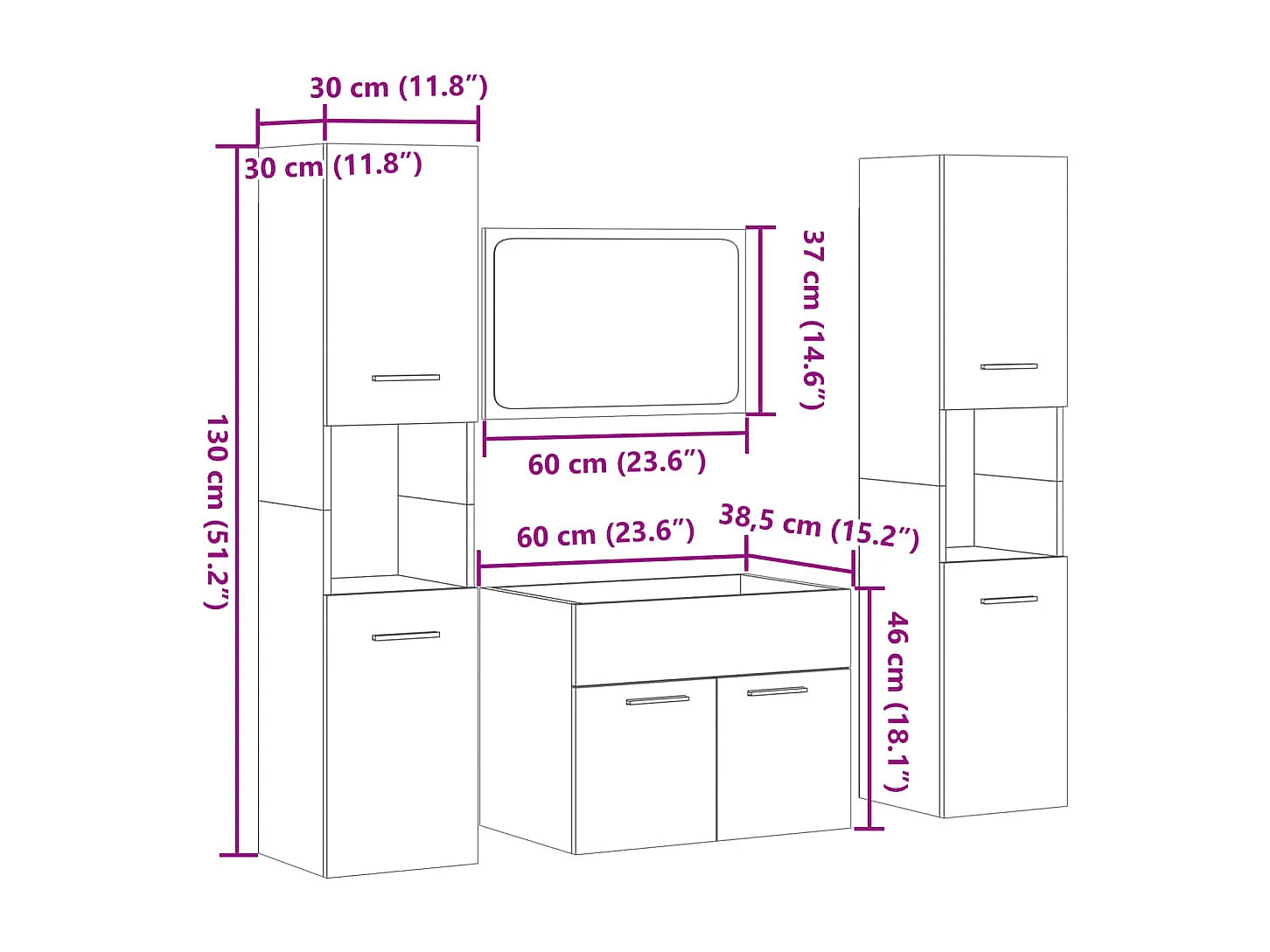 Ensemble de meubles de salle de bain 4 pcs gris béton