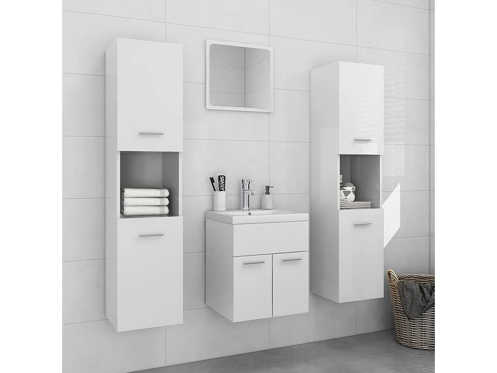Conjunto de móveis de casa de banho em aglomerado branco brilhante