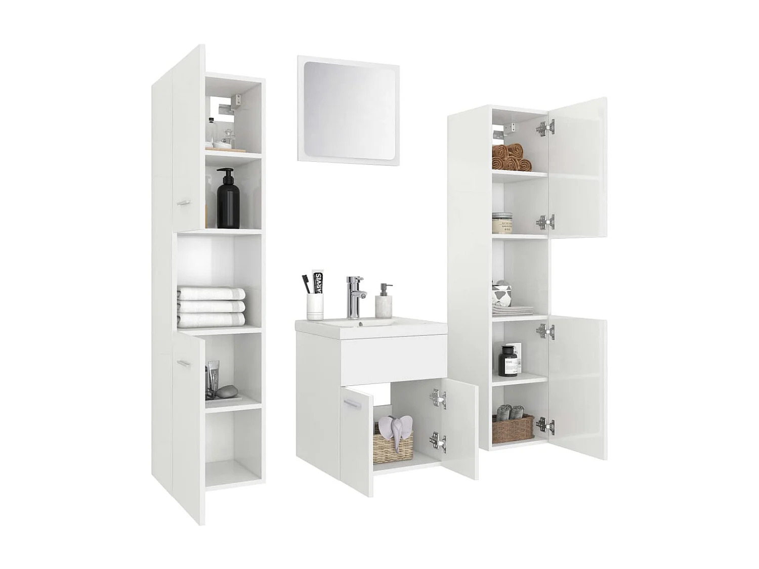 Conjunto de móveis de casa de banho em aglomerado branco brilhante
