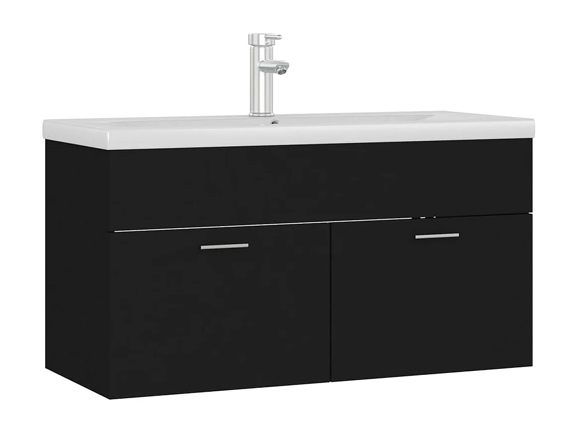 Mobile con Lavabo Integrato Nero in Legno Multistrato