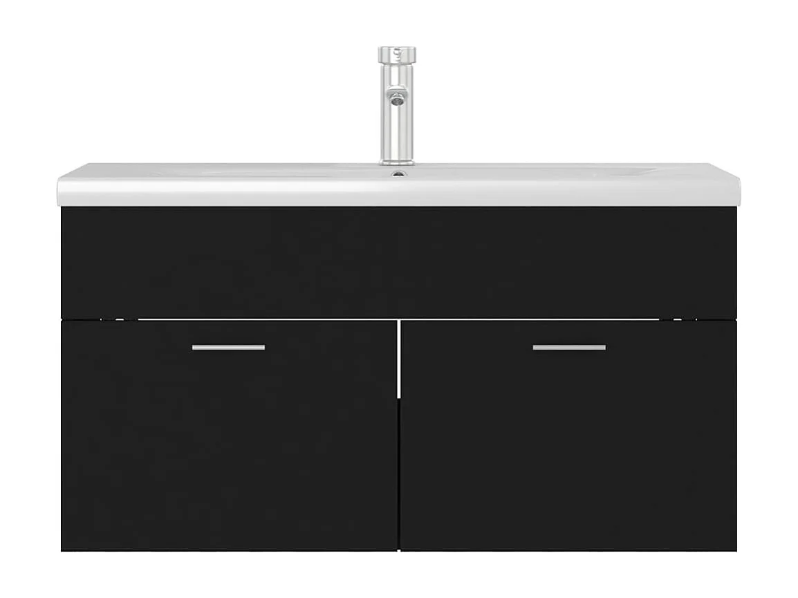 Mobile con Lavabo Integrato Nero in Legno Multistrato