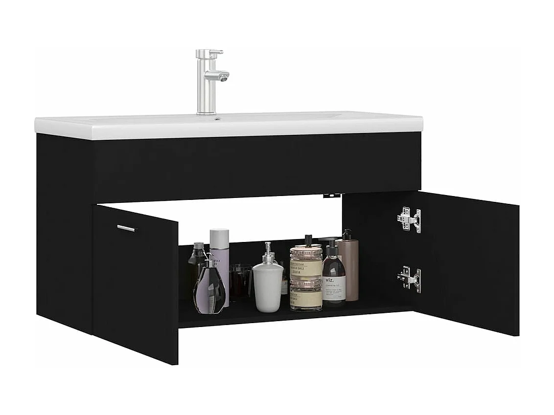 Mobile con Lavabo Integrato Nero in Legno Multistrato