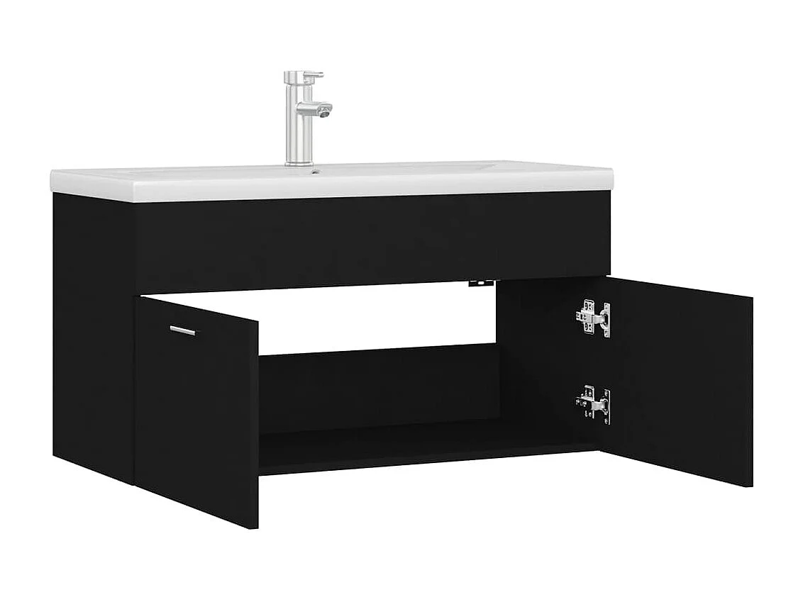 Mobile con Lavabo Integrato Nero in Legno Multistrato